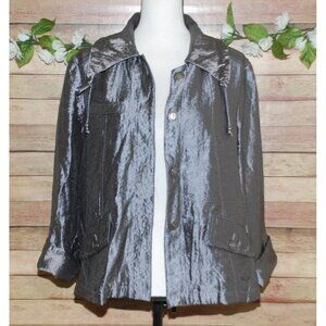 Ruby Rd. Ladies Gray Silver Metallic Jacket Blazer Size 10 Button Up Roll Tab